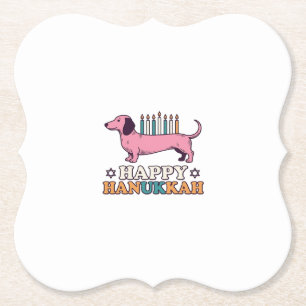 Gelukkig Hanukkah Dachshund Menora Hond Shirt Ontw Kartonnen Onderzetters