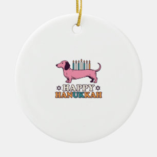 Gelukkig Hanukkah Dachshund Menora Hond Shirt Ontw Keramisch Ornament