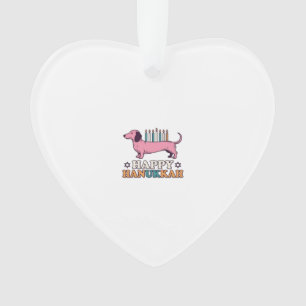 Gelukkig Hanukkah Dachshund Menora Hond Shirt Ontw Ornament
