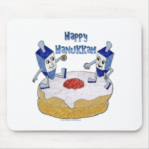 Gelukkig Hanukkah Dansende Dreidels Gelei Donut Muismat