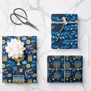 Gelukkig Hanukkah Inpakpapier Set van 3 Vel