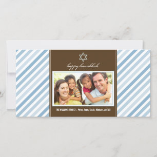 Gelukkig Hanukkah Lint Familie Fotokaart (blauw) Feestdagenkaart