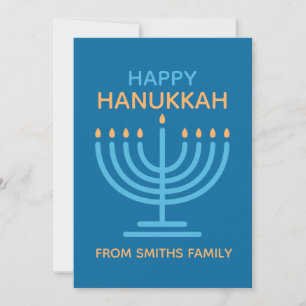 Gelukkig Hanukkah Minimalistische Blauwe Gezinsfot Feestdagenkaart