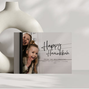 Gelukkig Hanukkah Minimalistische familienamen fot Feestdagenkaart