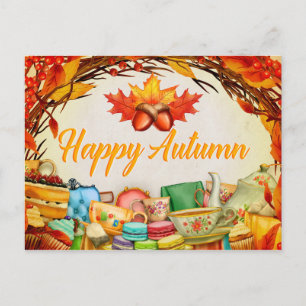 Gelukkig herfst. Illustratie. Seizoenskaart. Briefkaart