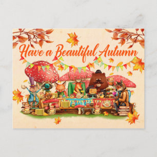 Gelukkig herfst. Illustratie. Seizoenskaart. Briefkaart