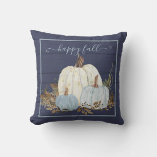 Gelukkig Herfst Marineblauw Witte Pompoenen Rustie Kussen