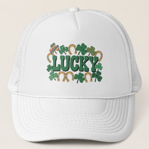 Gelukkig hoefijzer en klavertjes trucker pet