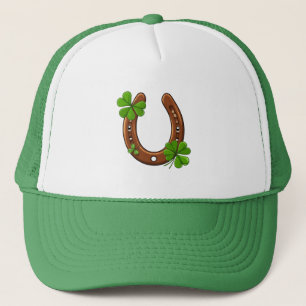 Gelukkig Hoefijzer Met Groene Shamrocks Trucker Pet