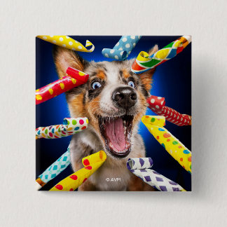 Gelukkig Hond Feest Toeters Vierkante Button 5,1 Cm