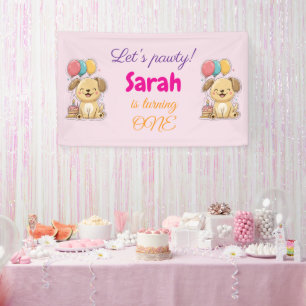 Gelukkig Hondje, Meisje, Laten we Feesten, 1e Verj Spandoek
