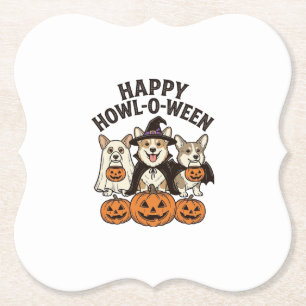 Gelukkig Howl-O-Ween Corgi Halloween Hond Vector O Kartonnen Onderzetters