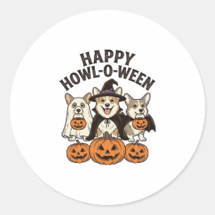 Gelukkig Howl-O-Ween Corgi Halloween Hond Vector O Ronde Sticker