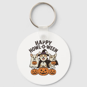 Gelukkig Howl-O-Ween Corgi Halloween Hond Vector O Sleutelhanger