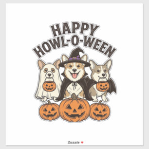 Gelukkig Howl-O-Ween Corgi Halloween Hond Vector O Sticker