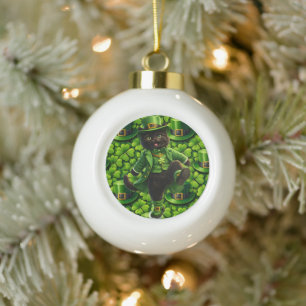 Gelukkig Iers katje zwarte kat sneeuwvlok ornament