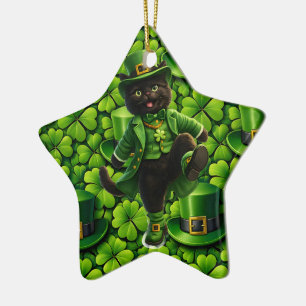 Gelukkig Iersman zwart kat sneeuwvlok ornament Sai