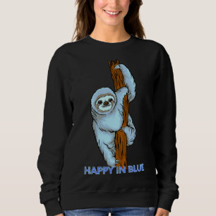 Gelukkig in blauwe luiaard hangen trui