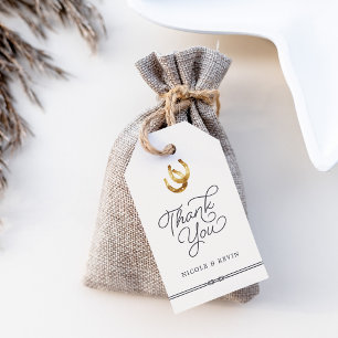 Gelukkig in de liefde Rustieke Hoefijzers bruilo Cadeaulabel