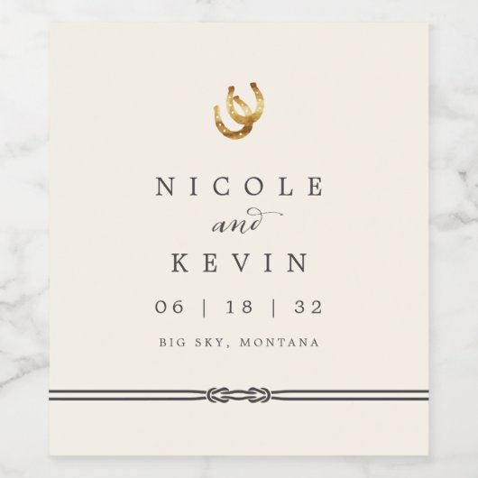 Gelukkig in de liefde | Rustieke Hoefijzers Bruilo Wijn Etiket (Enkel label)