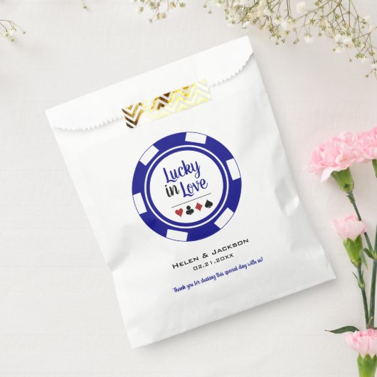 Gelukkig in liefde blauw wit poker chip bruiloft g bedankzakje (Gezegeld)
