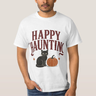 Gelukkig Jagen Vintage Zwarte Kat Halloween Ontwer T-shirt