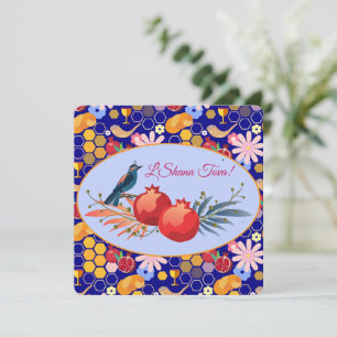 Gelukkig Joods Nieuwjaar Rosh Hashana bloempatroon Feestdagenkaart