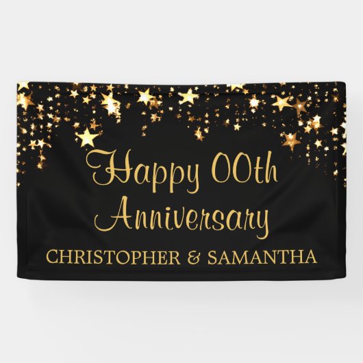 Gelukkig Jubileum | ALLE JAAR | Zwart en goud Spandoek (Horizontaal)