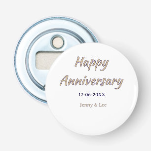 gelukkig jubileum bruin grijs naam datum koppel mo button flesopener