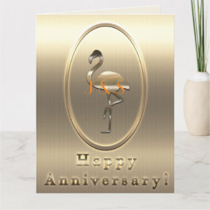 Gelukkig jubileum Flamingo Monogram Kaart