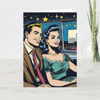 Gelukkig Jubileum | Retro paar bij Drive-In Film Kaart