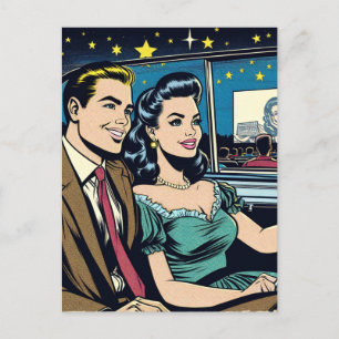 Gelukkig jubileum   Retro stel bij Drive-In Biosco Briefkaart