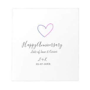Gelukkig jubileum roze blauw hart naam datum eenvo notitieblok