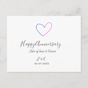 Gelukkig jubileum roze blauwe hart naam datum eenv briefkaart