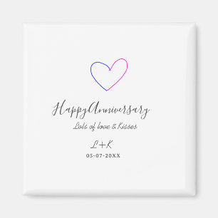 Gelukkig jubileum roze blauwe hart naam datum eenv magneet