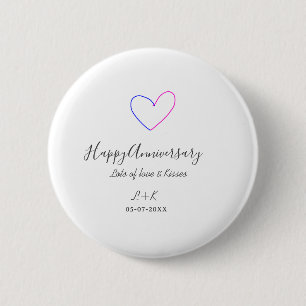Gelukkig jubileum roze blauwe hart naam datum eenv ronde button 5,7 cm