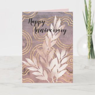Gelukkig Jubileum Roze Gouden Bladeren Wenskaart Kaart