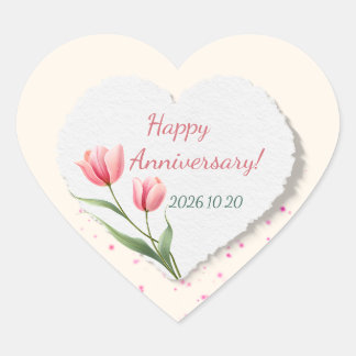 Gelukkig jubileum Roze Tulp Waterverf Hart Sticker