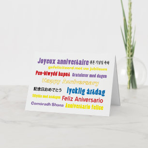 Gelukkig jubileum vele talen folie wenskaart