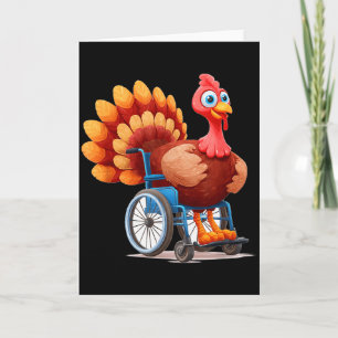 Gelukkig kalkoenpak in rolstoel voor thanksgivin kaart