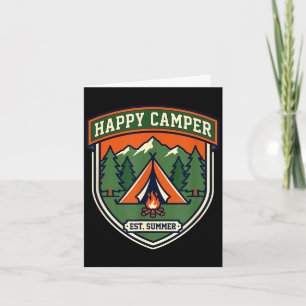 Gelukkig kampeerder badge tent berg kampvuur vinta kaart