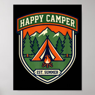 Gelukkig kampeerder badge tent berg kampvuur vinta poster