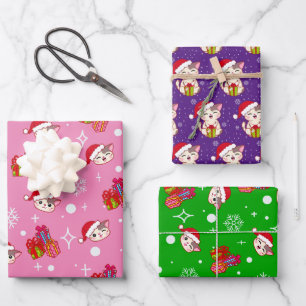 Gelukkig Kat Kerst Wrapping Papier Set van 3 Inpakpapier Vel