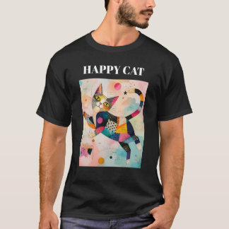 Gelukkig Kat Kleurrijk Retro T-Shirt