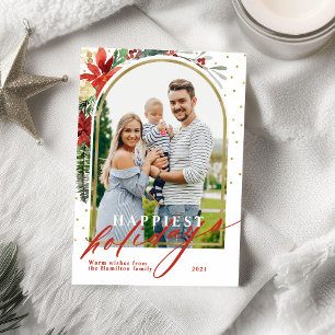 Gelukkig Kerst Familie Foto Boog Kerstkaart