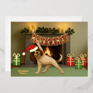 Gelukkig kerst hond yoga folie feestdagenkaart