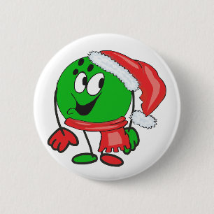 Gelukkig kerstbal met een santa-pet ronde button 5,7 cm