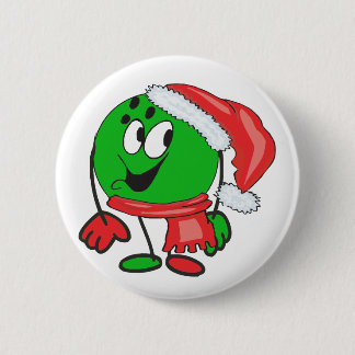 Gelukkig kerstbal met een santa-pet ronde button 5,7 cm