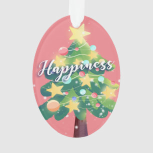 Gelukkig kerstboomroze karton ornament