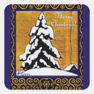 Gelukkig kerstfeest! Blue & Gold Square Sticker